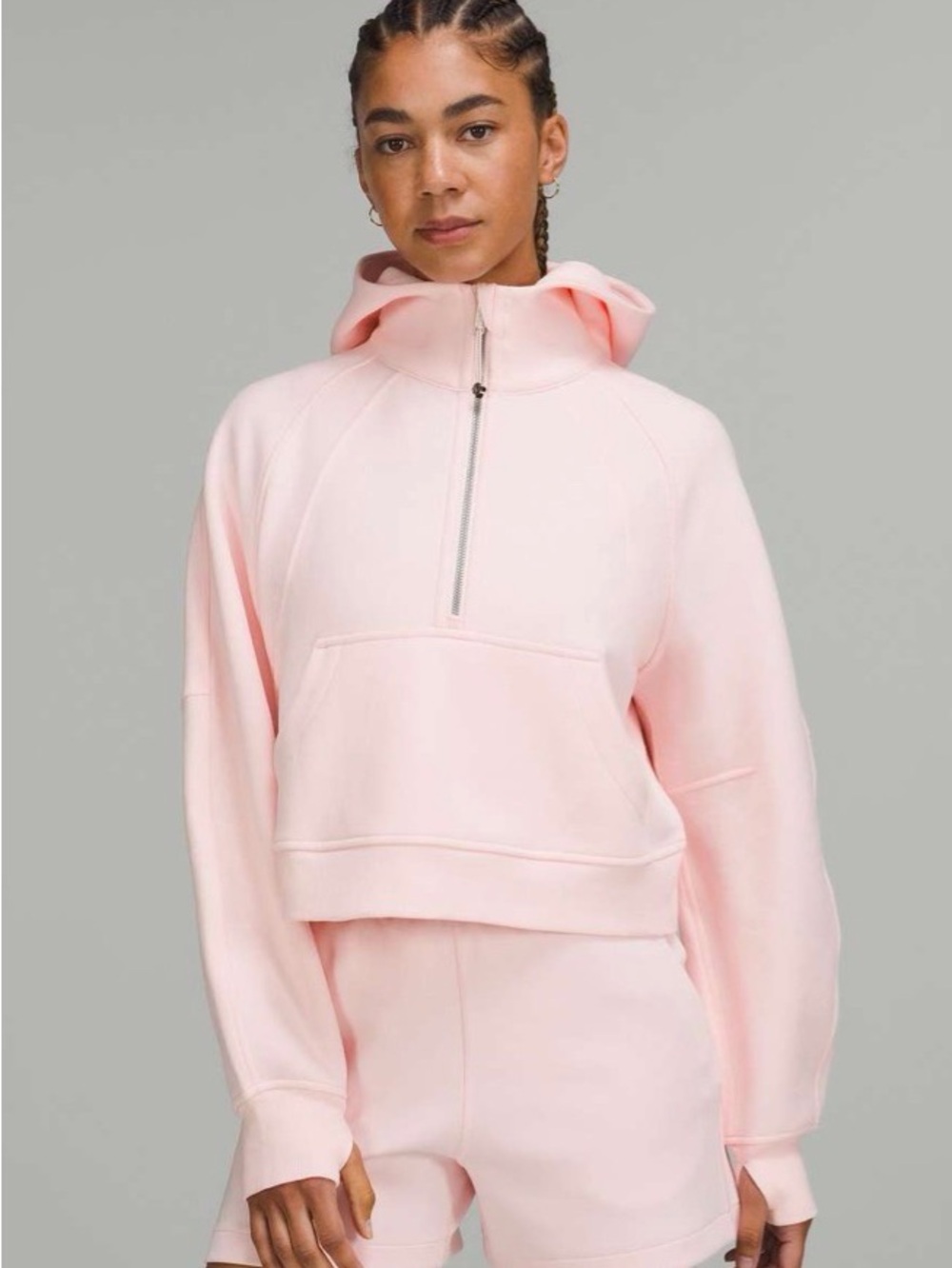 lululemon athletica Pale Pink Cropped Half-Zip Hoodie Strawberry Milkshake